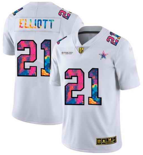 Men's Dallas Cowboys #21 Ezekiel Elliott White Crucial Catch Limited Stitched Jersey